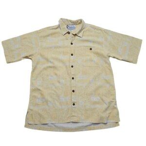 Columbia GRT Men Size Large Yellow Silk Cotton Button Down Short Sleeve Shirt